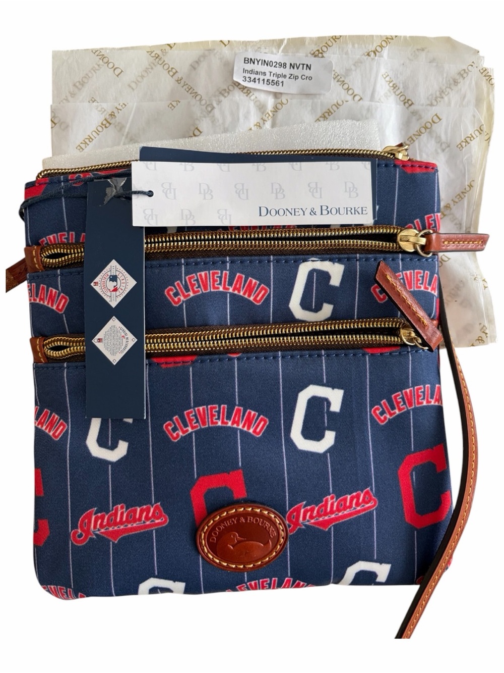 Dooney & Bourke Navy, Red and White Cleveland Indians Crossbody Bag
